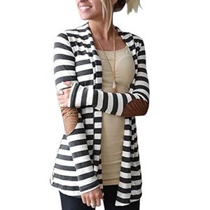 Striped cardigan with elbow patch